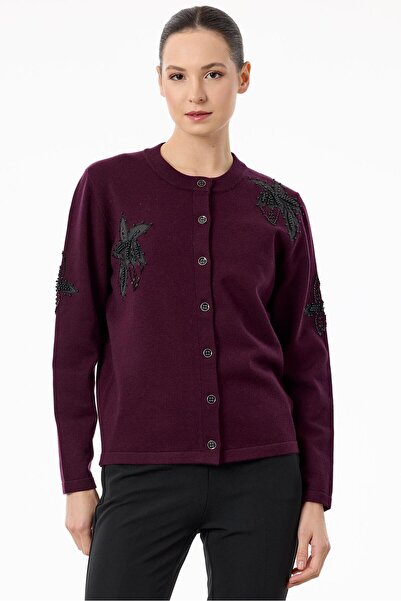 Tığ Triko 5036 Çilek Aplikalı Triko Hırka Kırmızı