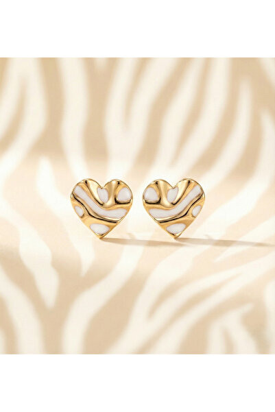 Candy Nuveria Zebra Heart – Altın Kaplama Mine Desenli Kalp Küpe