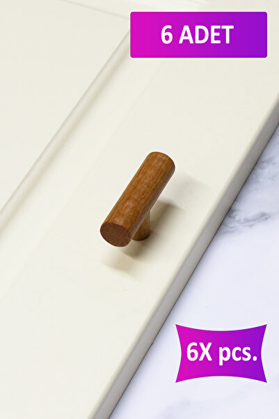 merbiles 6 Adet Roll Ahşap Kulp Tek Delikli Çekmece Kulpu Modern Dolap Kolu M...
