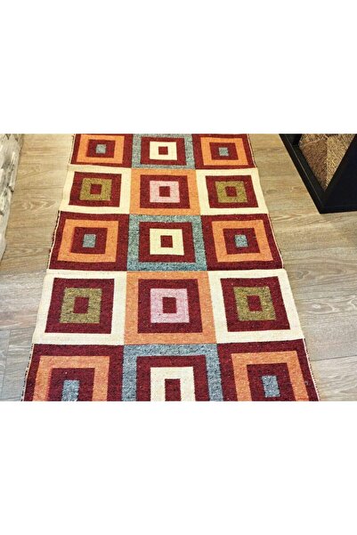 OEM Traditional woven jute rug, reversible, 80 x 200 cm, red and cream, Geometric 2