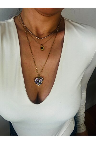 Hoop jewelery قلادة على شكل قلب أرجواني مع لؤلؤ