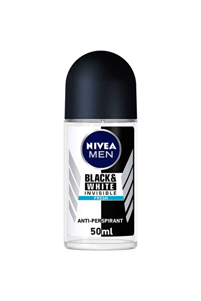 NIVEA مزيل عرق غير مرئي منعش أسود وأبيض للرجال، رول أون - 50 مل