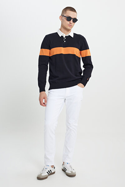 AC&Co / Altınyıldız Classics Πλεκτό πουλόβερ με στάνταρ εφαρμογή, κανονική εφαρμογή, γιακά πόλο, 100% βαμβάκι, με σχέδιο