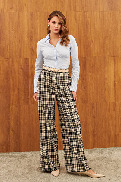 STELLA PULVIS Μαύρο καρό παντελόνι με φαρδύ μέσο