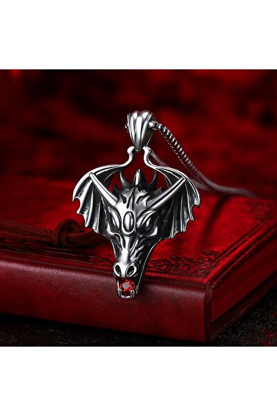 voyageaccessory Stainless Steel Red Stone Gothic Fantasy Design Dragon Head N...