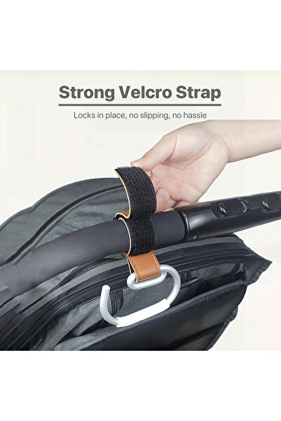 Yelajoy 4-Pack Aluminum Stroller Hooks with PU Velcro Straps (Brown, Black)
