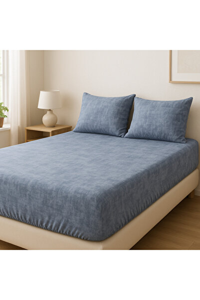 vionetta Cotton Elastic Indigo Sheet Set with Pillowcases