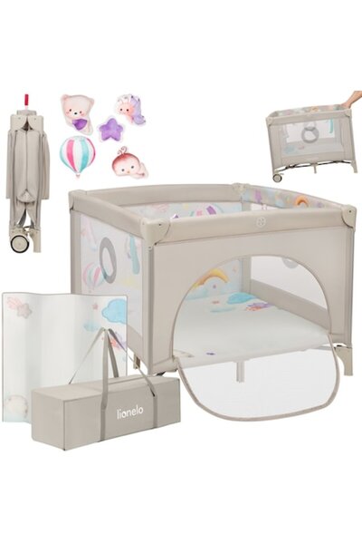 Lionelo Tarc de joacă pliabil Mille Plus cu covoraș educativ și 4 jucării cu velcro, 100x100 cm, verde