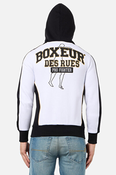 Boxeur Des Rues White Full Zip Hoodie with White-Gold Logo