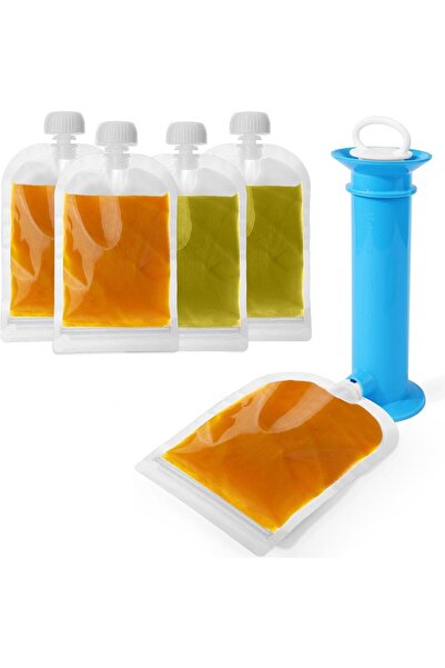 Generic Mikoz Reusable Baby Food Pouches Set - Portable Refillable with 4 Pouches (Transparent)