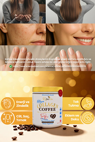 Kiperin Coffee Collagen | Double Hydrolyzed 100% Pure and Natural Powder Collagen Peptides with Coffee | 30 Days