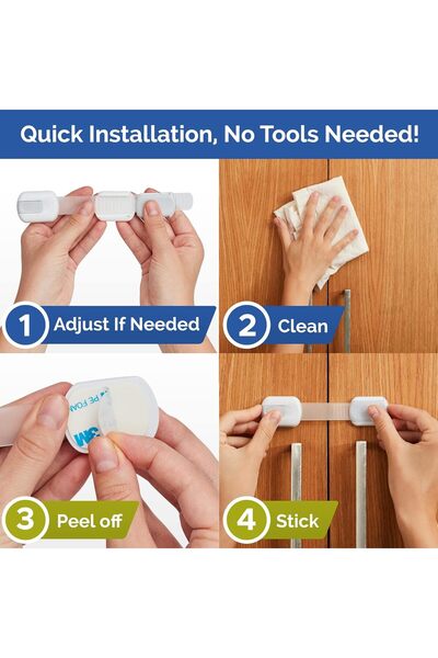 JZS 10 Pack Child Safety Strap Locks for Cabinets, Drawers, Fridge - Brown