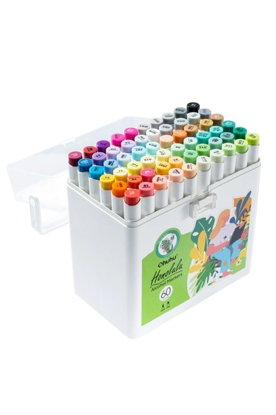 Ohuhu Honolulu Set of 60 Markers, Alcohol Based, Dual Tips Brush&Chisel, Multicolor