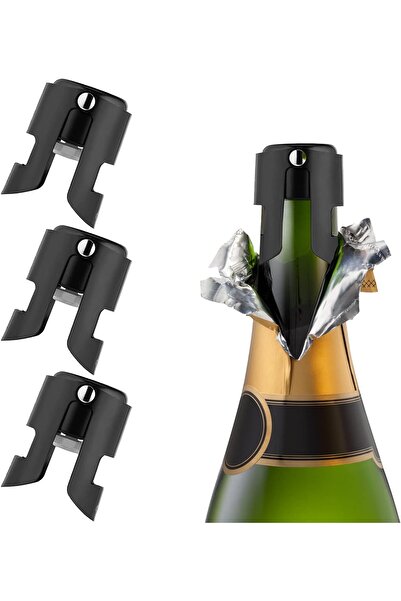 JZS Champagne Stoppers Stainless Steel with Food Grade Silicone, Leak-proof, Black, 3 Pack