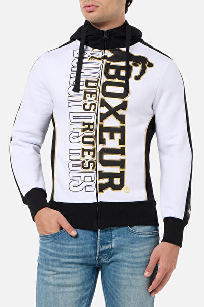 Boxeur Des Rues White Full Zip Hoodie with White-Gold Logo
