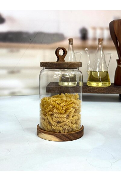 AROW Nora 1850 Ml Akasya Kapak Ve Standlı Kavanoz TKEBT Şeffaf