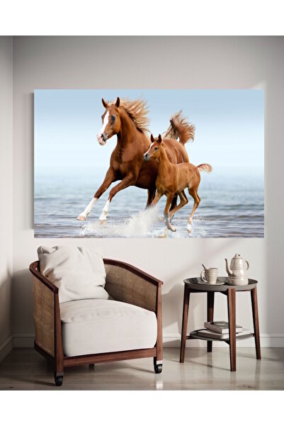 özkacar ANNE VE YAVRU AT KANVAS TABLO EV DEKARASYON HEDİYELİK DUVAR SÜSÜ