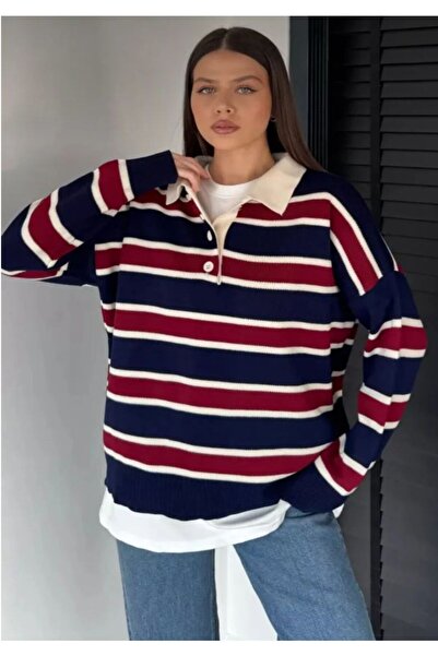 TRENDLİA Kadın Polo Yaka Düğmeli Viral Triko Kazak