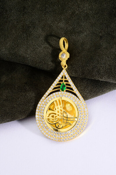 Innuendo Jewelry 925 Ayar Gümüş 22 Ayar Altın Kaplama Zümrüt ve Zirkon Taşlı ...