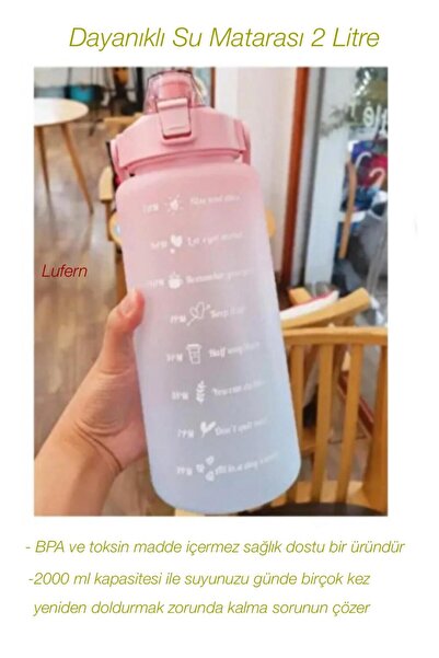 Lufern Uzun Ömürlü Günlük Motivasyonel Su Matarası 2 Litre BPA İçermez Geniş ...