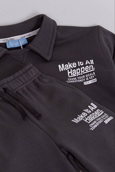 Laciel Prs Laciel Paris Boys' Collared Anthracite Top and Bottom Set