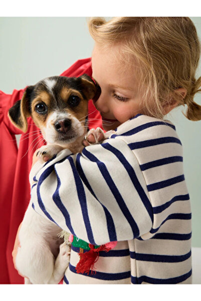 Next Baby 100% Organic Cotton Cream/Navy Blue Striped Christmas Pattern Long Sleeve 2-Piece Bottom Top Set Alyf74694