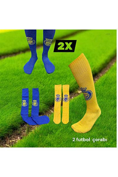 suq alhas vip futbol çorabı antrenman çorabı 2 li set al sarı mavi nassr çorabı
