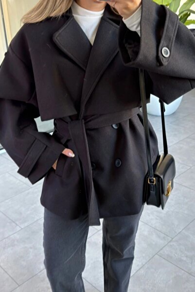 Suziş Ara Boy Apoletli̇ Standart Beden Kaşe Kaban 9669