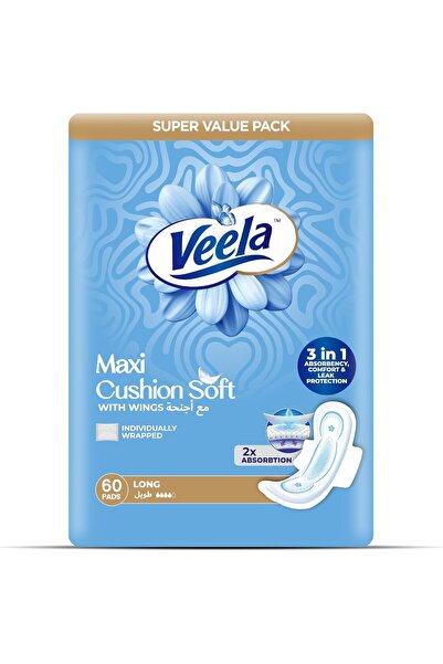 VEELA فوط صحية ماكسي ناعمة للنساء - طويلة، 60 قطعة
