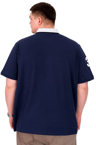 ModeXL Fashion XL Big Size Men's T-Shirt Polo Neck Embroidery Detail U25311 Indigo