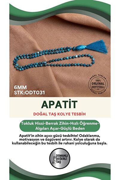 OSMANLI DEĞERLİ TAŞ Sertifikalı Apatit Doğal Taş 6mm Kolye Tesbih ODT031