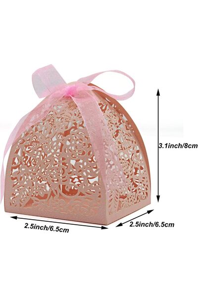JZS Laser Cut Rose Candy Boxes 50PCS Wedding Favor Pink