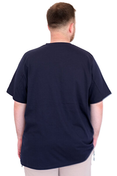 ModeXL Mode XL Large Size Men's T-Shirt Crew Neck Basic U25162 Navy Blue