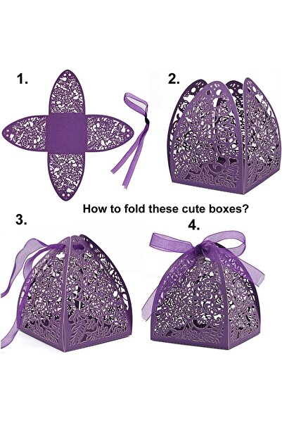 JZS Laser Cut Rose Candy Boxes 50PCS Wedding Favor Pink