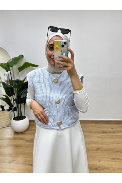 MOONSC Πλεκτό γιλέκο με διπλή τσέπη με χρυσά κουμπιά