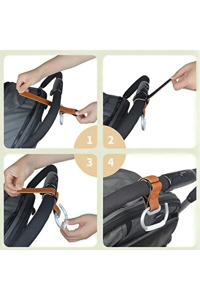 Yelajoy 4-Pack Aluminum Stroller Hooks with PU Velcro Straps (Brown, Black)