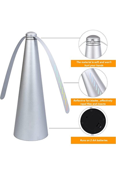 JZS Fly Fan for Tables Indoor Outdoor Portable Food Silver