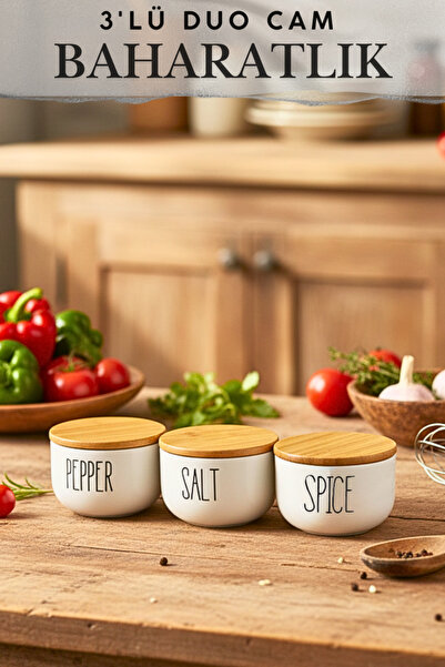 Penthouse 3-Piece Glass Duo Jar with Bamboo Lid - Spice Jar Set