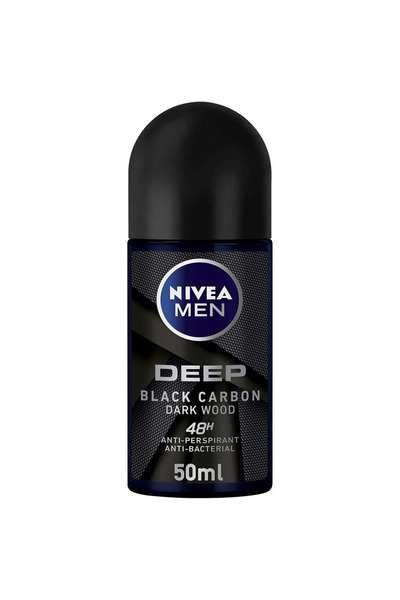 NIVEA مزيل عرق مين ديب بلاك كاربون للرجال، مضاد للبكتيريا، رول أون، 50 مل
