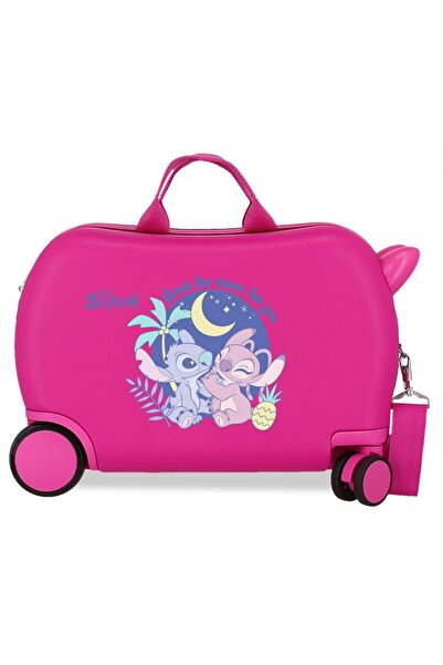 Disney Children's suitcase, ride-on, Stitch In the moon, ABS, 4 wheels, fuchsia, 45x31x20 cm