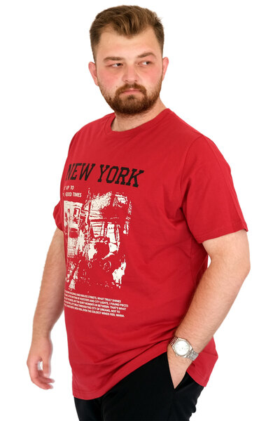 ModeXL Fashion XL Large Size Men's T-Shirt Crew Neck New York U25036 Burgundy