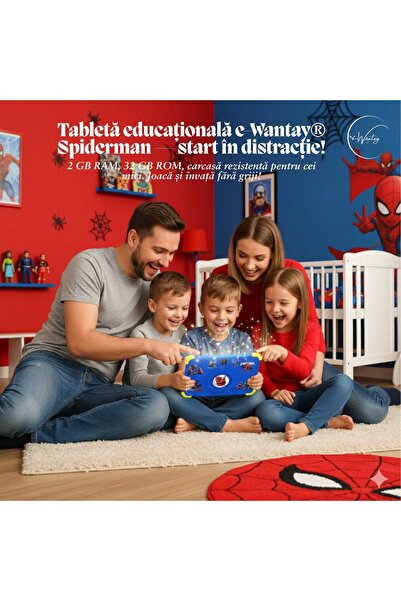 e-Wantay Spiderman Kids Tablet 7” HD, 2GB RAM 32GB, Android, Educational Games, Dual Camera, WiFi