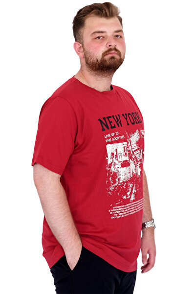 ModeXL Fashion XL Large Size Men's T-Shirt Crew Neck New York U25036 Burgundy