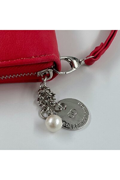 OEM Women's faux leather wallet with wrist strap, multiple compartments, zipper, 20×10×3 cm, red