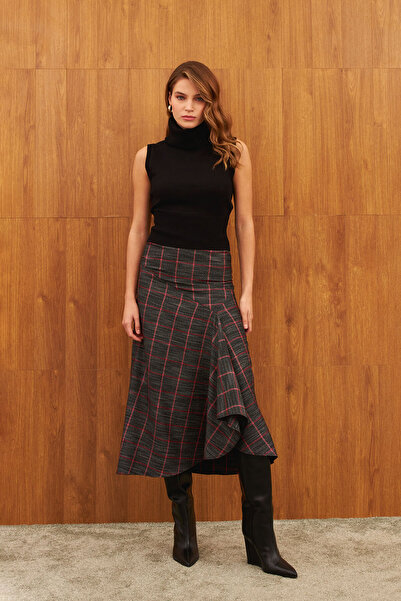 STELLA PULVIS Fusta midi cu carouri negre