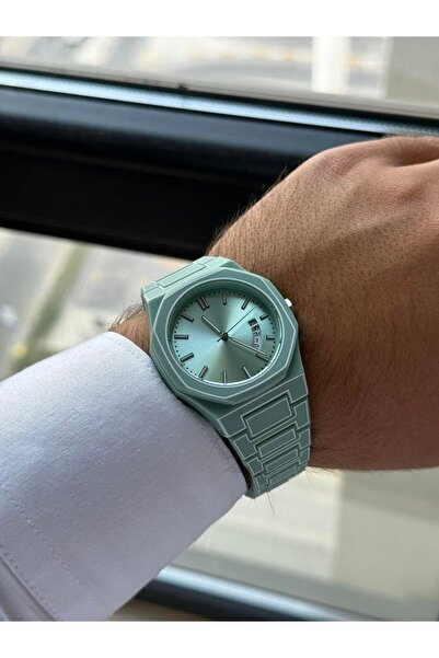 BLOG Mint Yeşili Kare Kasalı Kol Saati – Takvim ve Tarih Göstergeli