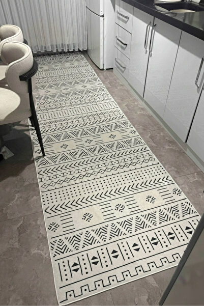 VOPTEKS Beyaz Siyah Halı Mutfak Halısı Makinede Yıkanabilir Halı Kaymaz Taban...