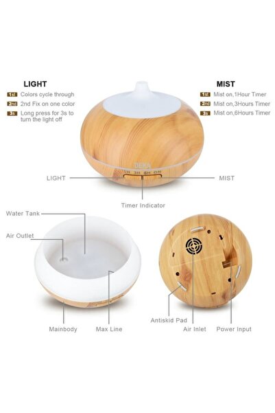 Deka AD-01 Ultrasonic Aromatherapy Diffuser/Humidifier with Remote, 7-Color LED, 550 ml, Light Oak