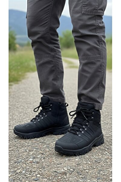 Budaks Ανδρικές μπότες με φλις εσωτερικά, αντιολισθητικές, θερμικές σόλες, χειμερινές μπότες πεζοπορίας με κορδόνια και φερμουάρ για εξωτερικούς χώρους