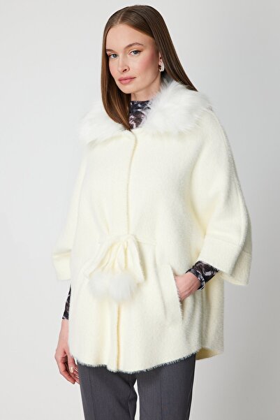 ON TRİKO Plush Cardigan with Fur Collar 63915-26K